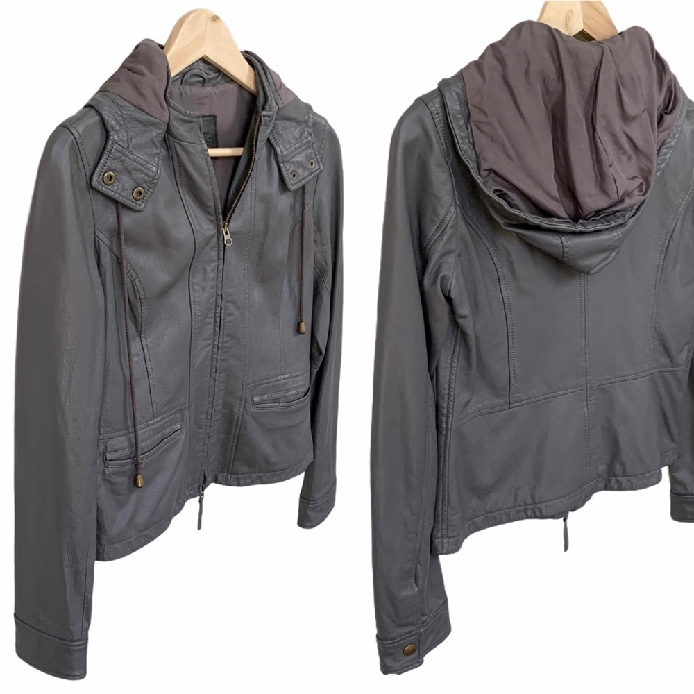 Joie Lambskin Leather Jacket w/ Detachable Hood